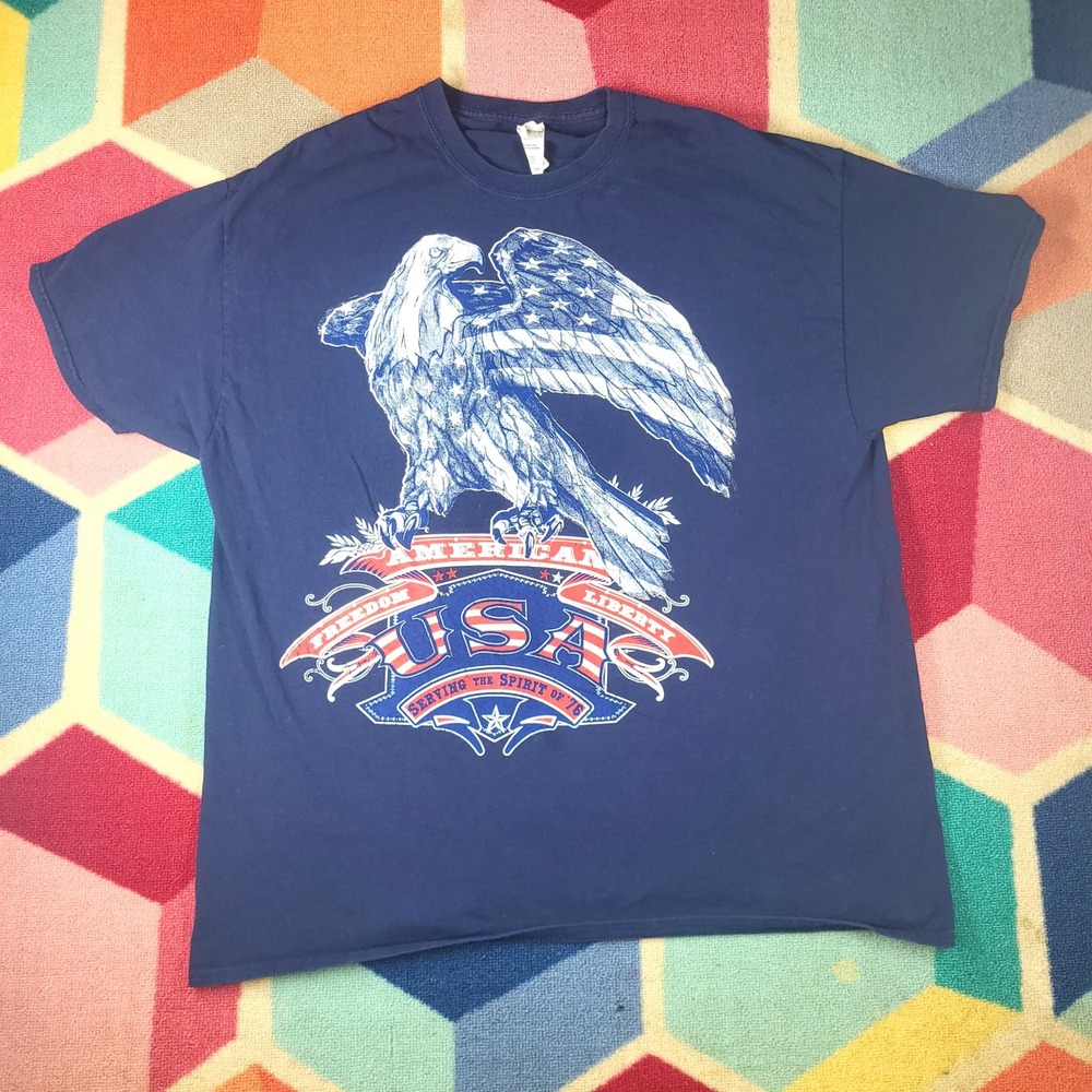 American Eagle USA Patriotic T-Shirt Freedom Liberty‎ Navy Blue XL